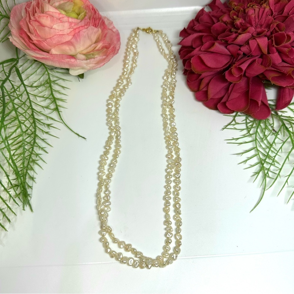 NEW⚜️Raw Freshwater Pearl Double Strand Necklace - Picture 3 of 5